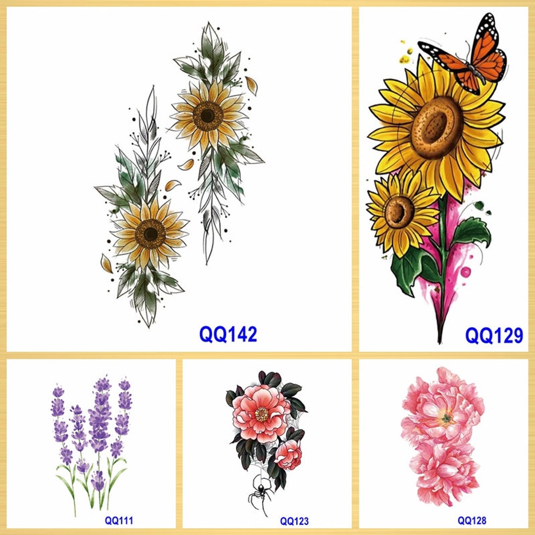 Set of 5 Sheets Lavender Sunflower Rose Daisy Colorful Flower Butterfly