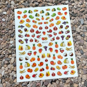 Orange Fruit Nail Art Stickers Citrus Watermelon Strawberry Blue Berry Pineapple Pear Coconut Mango Cherry Self Adhesive Nail Decal WGSeries