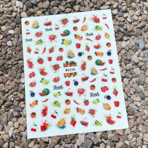 Red Fruit Nail Art Stickers Citrus Watermelon Strawberry Blue Berry Pineapple Pear Coconut Mango Cherry Self Adhesive Nail Decals WGSeries