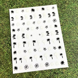 Black White Palm Tree Flower Leaf Nail Sticker Black Gold Palm Tree Self Adhesive Nail Art Decals MeSeries