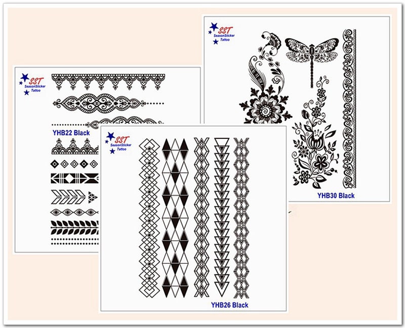 Black Tattoo Tribal Armband Stripes Chain Mandala Butterfly Flower