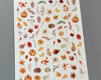 Pegatinas para uñas con diseño de hojas otoñales, calabazas, erizos, caracoles, manzanas, naranjas, hojas de roble rojo y colores otoñales. Adhesivos autoadhesivos para uñas de la serie WGSeries.