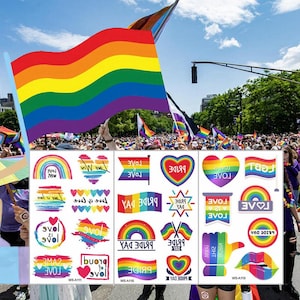 Happy Pride Day Set of 3 pcs Rainbow Flag Temporary Tattoo Love is Love Wins Proud of Love Waist Arm Neck Tattoo Sticker WSASeries