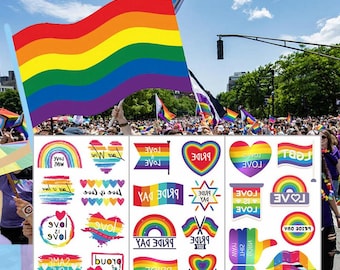 Happy Pride Day Set of 3 pcs Rainbow Flag Temporary Tattoo Love is Love Wins Proud of Love Waist Arm Neck Tattoo Sticker WSASeries