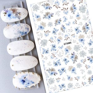 Stickers Décalcomanie Pour Ongles - Fleurs étoilées Bleues