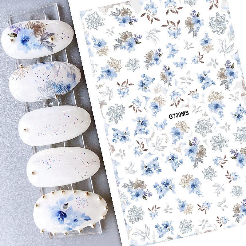 Stickers Nail Art Fleurs Roses, Bleues, Blanches - Autocollants Pour Décoration Ongles, Lot Générique