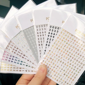 Calcomanía autoadhesiva para uñas con números naturales góticos de 8 colores (fuente 0) MeSeries
