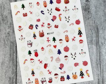 Kerst Nail Art Stickers Kerstman Krans Goud Bells Sneeuwvlok Rendier Slee Sneeuwpop Zelfklevende Nail Decal WGSeries