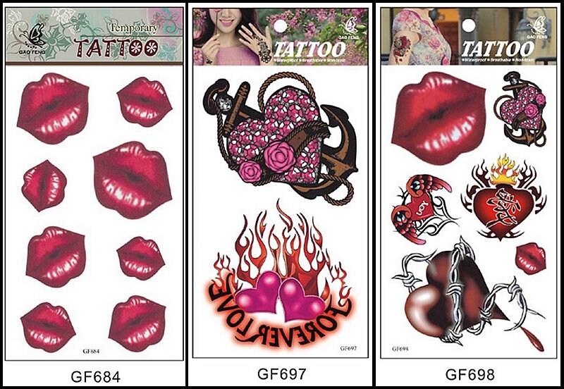 Sexy Rid Lips Love Sweet Heart Stars Butterfly Rose Flower Long Stripe Waist Arm Neck Temporary Body Tattoo Sticker GFSeries