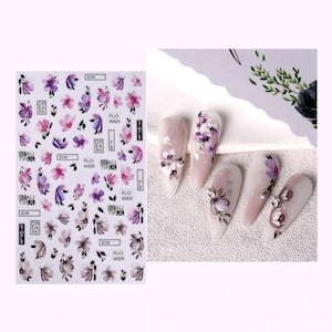 Colorful Flowers Hibiscus Peony Nail Sticker 2 Colors Flowers English Words Floral Design Self Adhesive Nail Art Decals GSeries