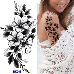 Butterfly Flowers Temporary Tattoos Crescent Moon Rose Daisy Sunflower Leaf Branches Hand Drawn Sketch Waist Arm Leg Neck Tattoos BSK4