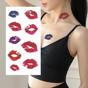 Sexy Red Lips Temporary Body Tattoos Lips Skull Fish Bones Stars Hand Drawn Sketch Waist Arm Leg Tattoos FSF6