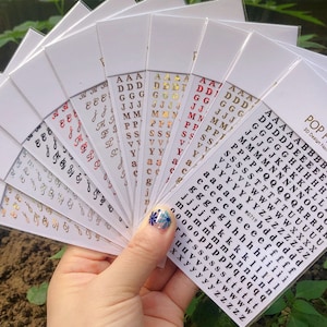 Adesivo autoadesivo para unhas com 26 letras do alfabeto latino inglês, maiúsculas e minúsculas, WGSeries 719