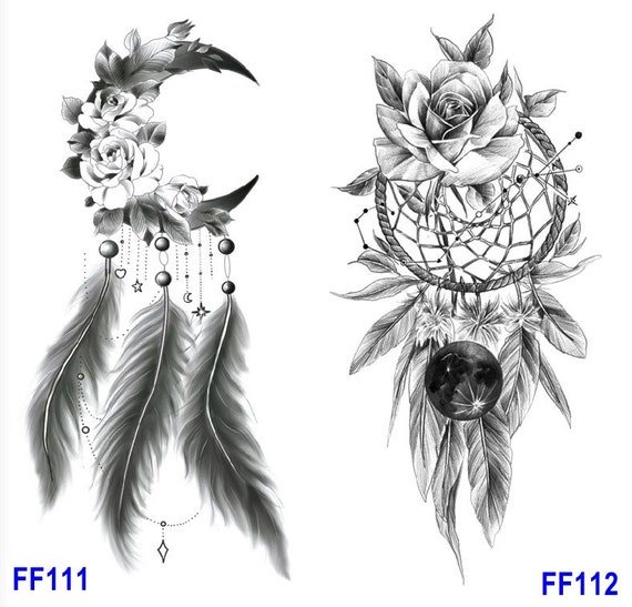 Dream Catcher Totem Crescent Sun Moon Tattoo Lotus Feather Etsy