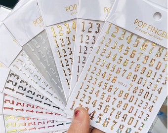 9 Colors Numbers Old English Style Self-Adhesive Nail Sticker WGSeries