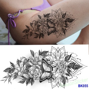 Rose Lotus Butterfly Black Sketch Snake Crescent Moon Flower Daisy Sunflower Leaf Body Temporary Tattoo design Temporary Tattoos  BSK4