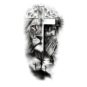 Lion Cross Pray Temporary Tattoo Tiger Headgear Wolf Moon Body Arm Leg Tattoos XMQB8