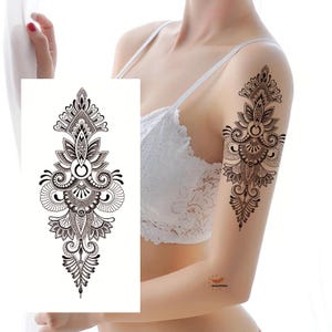 Mandala Hand gezeichnet temporäre Körper Tattoos schwarze Blumen Dreieck Taille Arm Bein temporäre Tattoos FSF6
