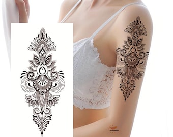 Mandala Hand Drawn Temporary Body Tattoos Black Flowers Triangle Waist Arm Leg Temporary Tattoos FSF6