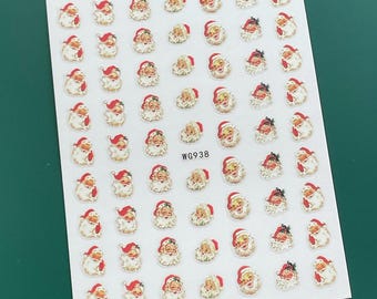 Santa Claus Head Nail Art Stickers Snowflakes Christmas Trees Hat Flowers Snowman Penguins Reindeer Wreath Self Adhesive Nail Decal WGSeries
