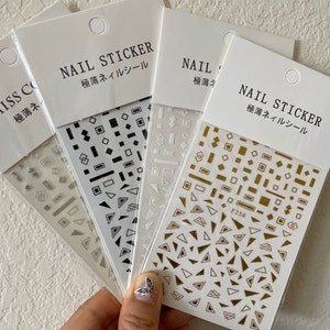 Triangles Squares Geometric Nail Art Stickers Graphic White Geometry Nails Silver Diamond Gold Black Self Adhesive Nail Art Decals FSeries