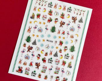 Adesivi per nail art con sacchetto regalo di Babbo Natale, decorazioni per albero di Natale, ghirlande, fiocchi di neve, slitte, pupazzo di neve, decalcomanie autoadesive per unghie, serie WG