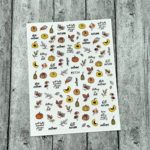 Vintage Erntedank Kürbis Nail Art Aufkleber Herbst Blatt Herbst Pilz Apfel Ernte Eule Orange Rose Selbstklebende Nagelabziehbilder WGSeries