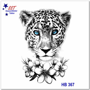 Grandi tatuaggi temporanei artistici con leopardo, leone, tigre, lupo, rosa, fiore, corpo, vita e braccio TLHB