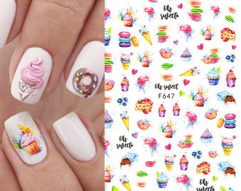 Ice Cream Sweet Bakery Nail Art Stickers Lollipop Cake Cupcake Desserts Self Adhesive Nail Art Decals FSeries