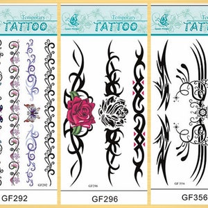 Tatuagem temporária de corpo longo com listras de renda, borboleta e coração, rosa, GFSeries