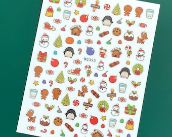 Weihnachten Cartoons Doodle Nail Art Aufkleber Weihnachtsmann Ornamente Kranz Schneeflocke Schlitten Schneemann Selbstklebender Nagelaufkleber WGSeries