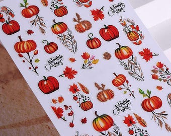 Autumn Leaf Red Leaves Pompkin Acorn Nail Sticker Maple Red Fall Leaf Oaks Nut Self Adhesive Nail Decal Stickers S8H