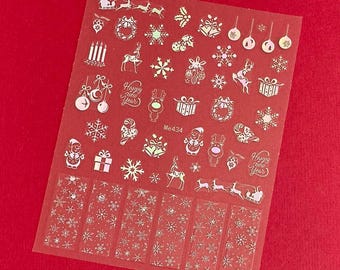 Aurora Silver Santa Sleigh Nail Art Stickers Angel Snowflakes Christmas Tree Ball Ornaments Reindeer Self Adhesive Nail Decal MeSeries