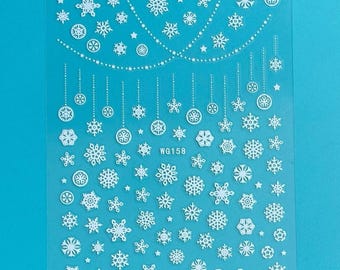 White Snowflake Christmas Ornaments Nail Art Stickers Reindeer Snowman Santa Sleigh Self Adhesive Nail Decals WGSeries