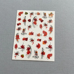 Rot Herbst Blätter Nail Art Aufkleber Ahornblatt Orange Kürbis Pilz Eiche Eichel Herbst Ernte Selbstklebende Nail Art Decals JOSeries