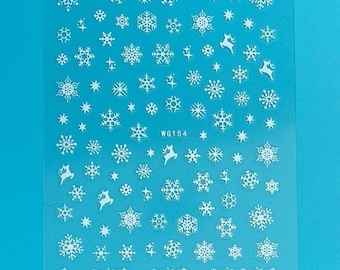 White Snowflakes Nail Art Stickers Christmas Reindeer  Snowman Santa Sleigh Self Adhesive Nail Decals WGSeries