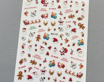 Christmas Santa Rendier Nail Art Stickers Krans Gold Bells Sneeuwvlok Slee Sneeuwpop Zelfklevende Nail Decal WGSeries