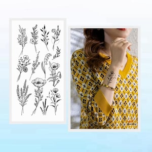 Black Flowers Blossom Branches Body Tattoos Butterfly Roses Daisy Sunflower Leaf Body Waist Arm Neck Temporary Art Tattoos BSK4