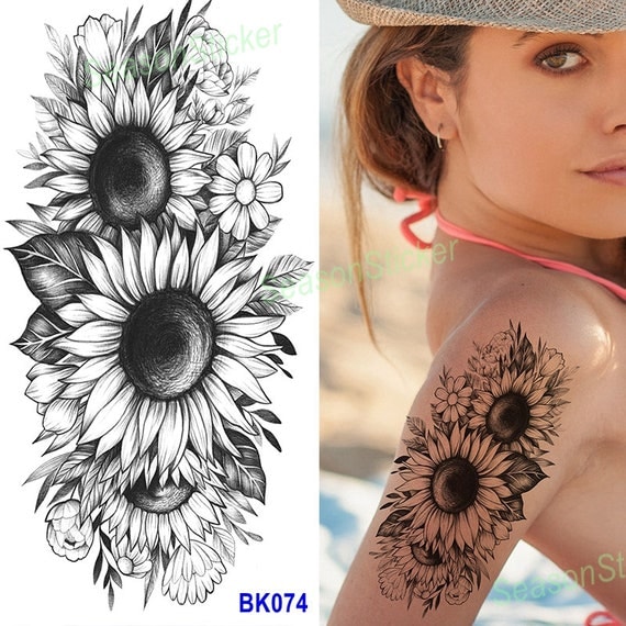 8 Petals 3d Black Flower Temporary Tattoos Women Waterproof Fake Body Art Arm  Sketch Tattoo Stickers | Fruugo KR