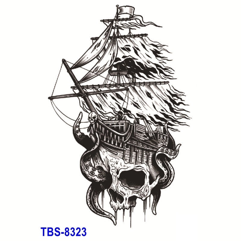 realism tattoo design of a pirate ship by Matteo Pasqualin tattoo artist