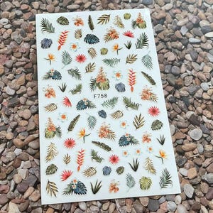 Colorful Tropical Leaves Nail Art Stickers Yellow Leaves Fall Leaf Blue Ginkgo Leaf Self Adhesive Nail Art Decals FSeries