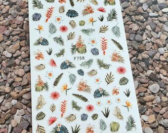 Colorful Tropical Leaves Nail Art Stickers Yellow Leaves Fall Leaf Blue Ginkgo Leaf Self Adhesive Nail Art Decals FSeries