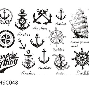 Sailing to The Sea Barque Sailboat Boat Anchor Rudder Compass Waist Arm Neck Body Temporary Tattoo design Temporary Tattoos HSCSeries