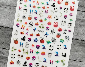 Halloween Nail Art Stickers Jack A Lantern Pumpkin Vine Witch Spider Web Bat Ghost Monster Skull Vampire Self Adhesive Nail Decals XHSeries