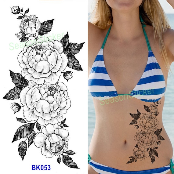 Peony Daisy Flower Tattoo Floral Rose Black Sketch Sunflower
