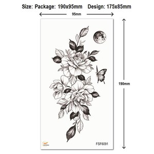Sunflower Flowers Hand Drawing Temporary Tattoos Flower Rose Peony Butterfly Moon Black Sketch Floral Design Body Waist Arm Leg Tattoos FSF6 FSF6091