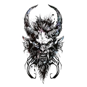 Tatuajes temporales de flores y calaveras de demonio con cuernos, rosas y flores, arte corporal y para el brazo, XMQB8