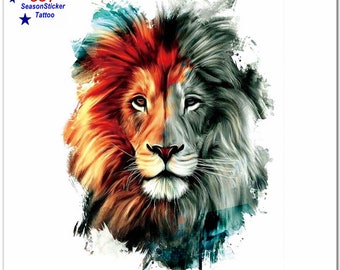 Grote Lion King Tijgerluipaard Wolf Dier Bloem Lichaam Taille Arm Tijdelijke Art Tattoos TLHB