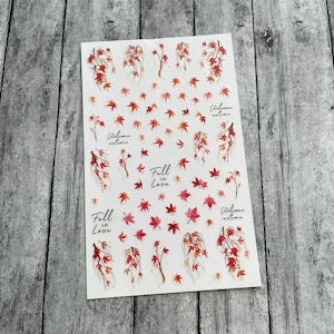 Rote Ahornblätter Nail Art Aufkleber Herbst Blatt Orange Kürbis Pilz Eichel Eichenblätter Selbstklebende Nail Art Decals FSeries