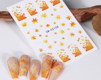 Orange Maple Leaves Nail Art Stickers Yellow Fall Leaf Orange Ginkgo Leaves Self Adhesive Nail Art Decals S8CS
